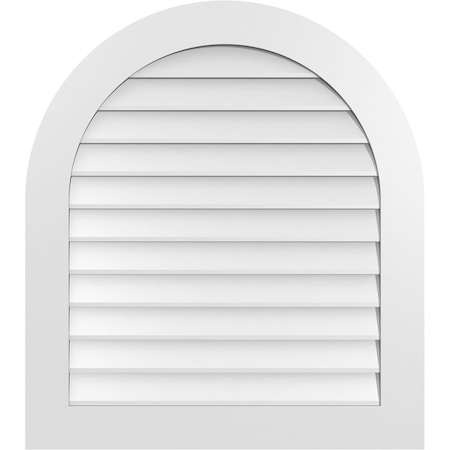 Ekena Millwork Round Top Surface Mount PVC Gable Vent: Non-Functional, w/ 3-1/2"W x 1"P Standard Frame, 32"W x 36"H GVPRT32X3601SN
